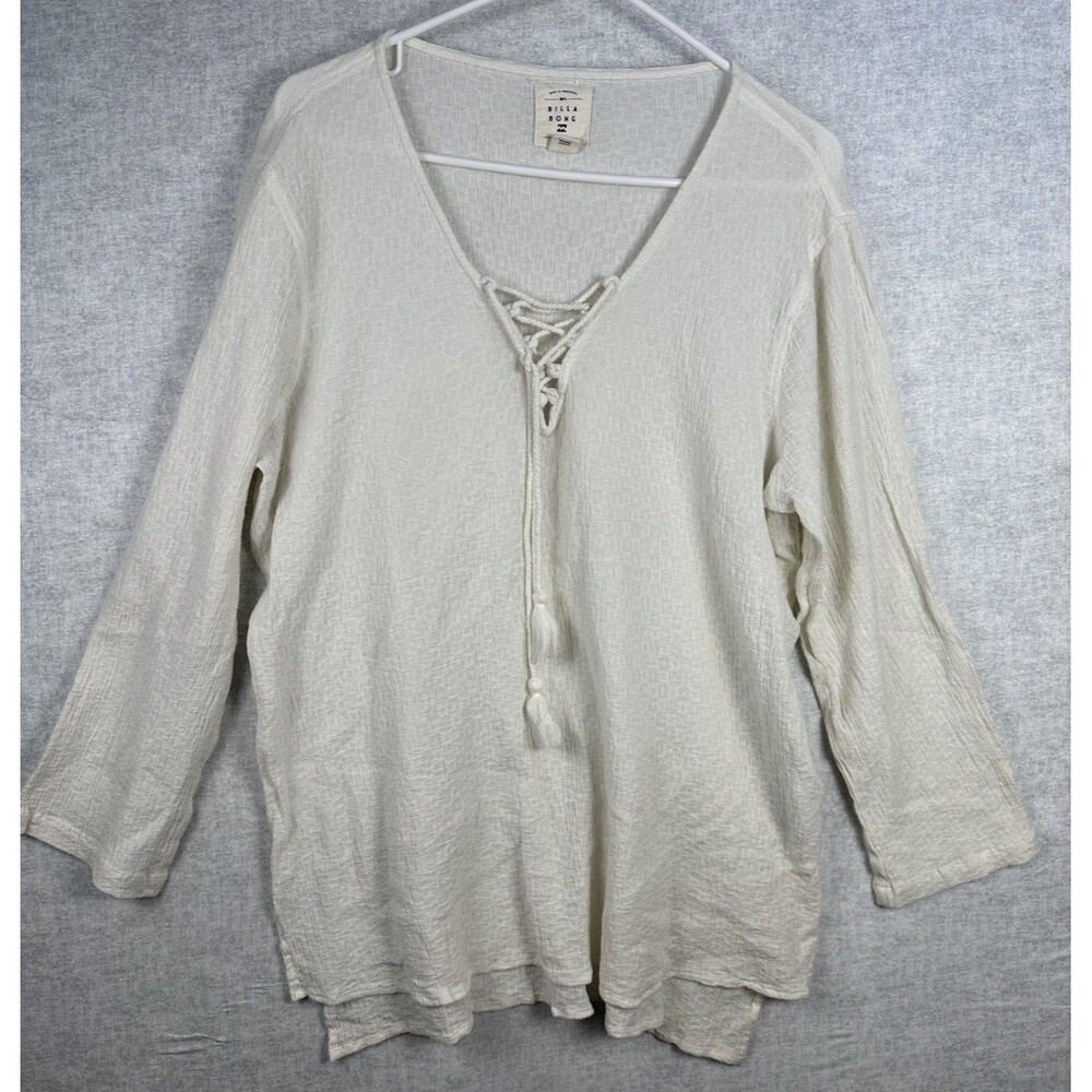 Billabong Pheasant Blouse Women’s Size Small Cream Boho Lace Up Front